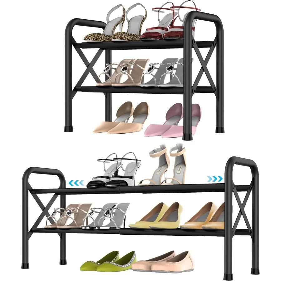 

2Tier Expandable Shoe Rack for Closet Adjustable Shoe Organizer Metal Shoe Shelf for Entryway Garage Corridor Free Standing Sho