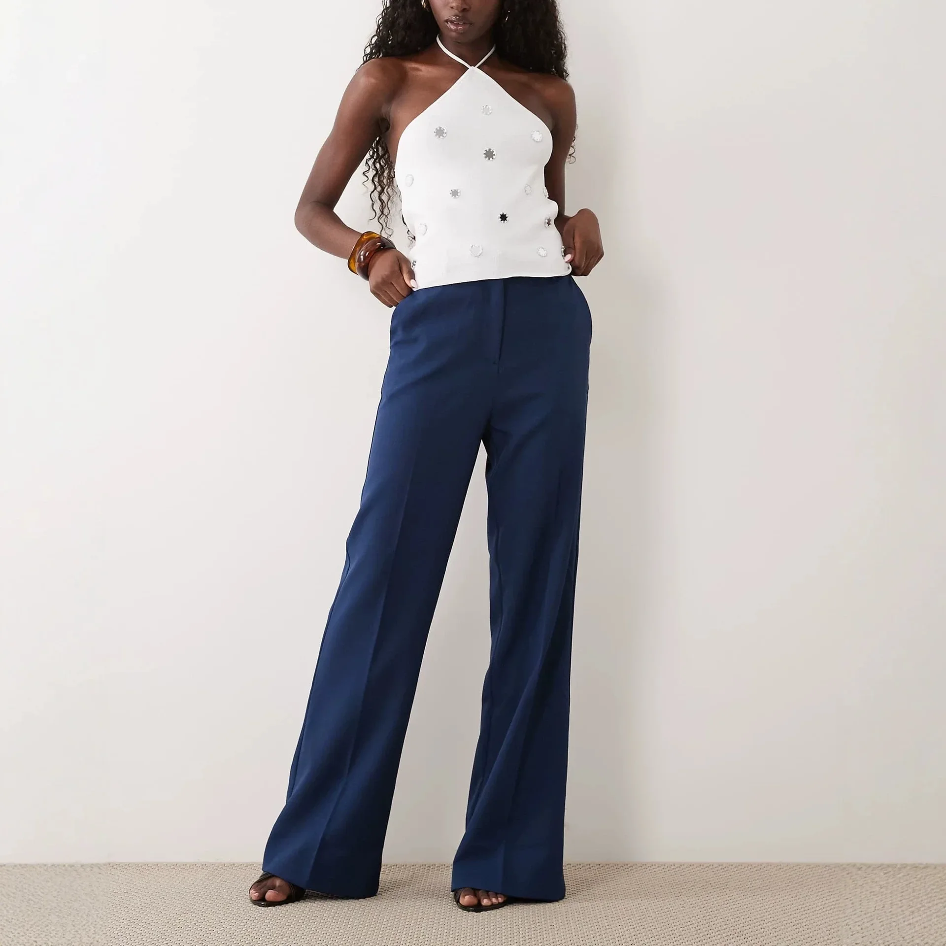 2027 High Waist Flared Pants Women Solid Color Formal Suit Trousers Elegant Office Wear Slim Fit Casual Bottoms With Pockets