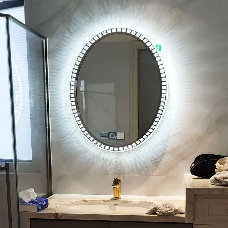 Crystal bathroom mirror round cosmetic bathroom wall-mounted dressing bathroom wall-mounted