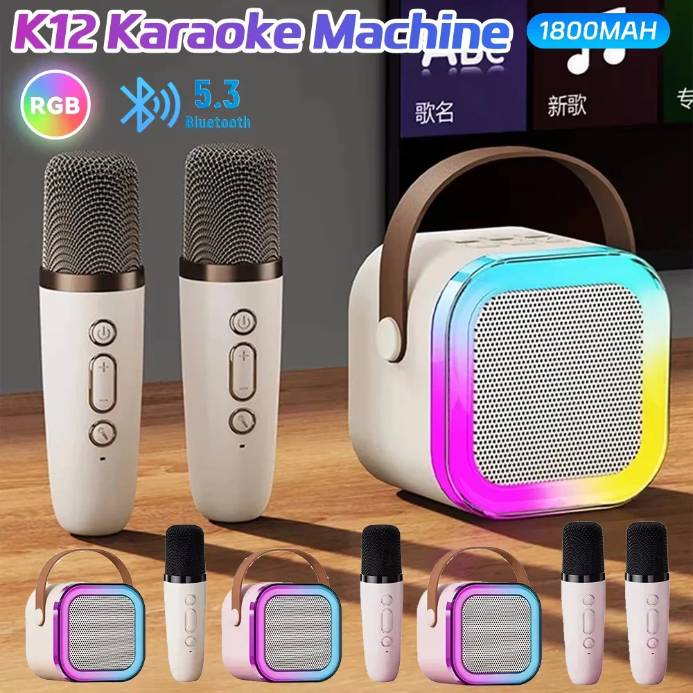 Wireless Karaoke Speaker Bluetooth Microphone K12 Home KTV Karaoke Machine RGB Light Portable Mini Bluetooth Speaker