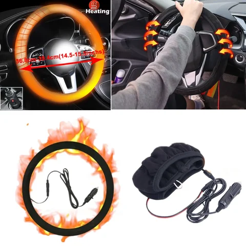 겨울 핸들 커버 가열 자동차 핸들 커버, 고소 미끄럼 방지 핸들 커버, 가열 따뜻한 보호대 액세서리, 38cm