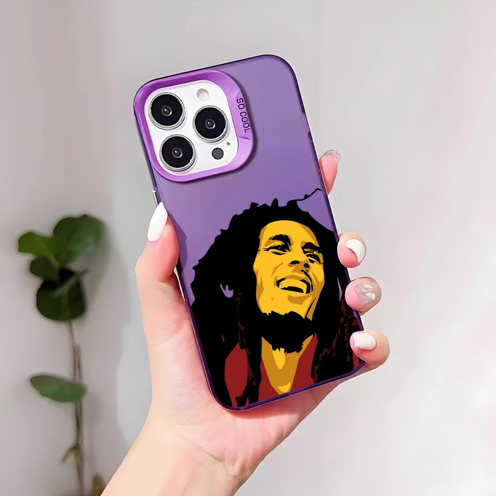 Sänger Bob Marley Handyhülle für IPhone 17 16 15 14 13 12 11 Pro Max Plus Mini IMD Farbe Silber Shell
