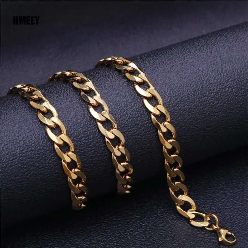 Basic Punk Stainless Steel 3,5,7mm Curb Cuban Necklaces For Men Women Black Gold Color Link Chain Chokers Solid Metal Jewelry