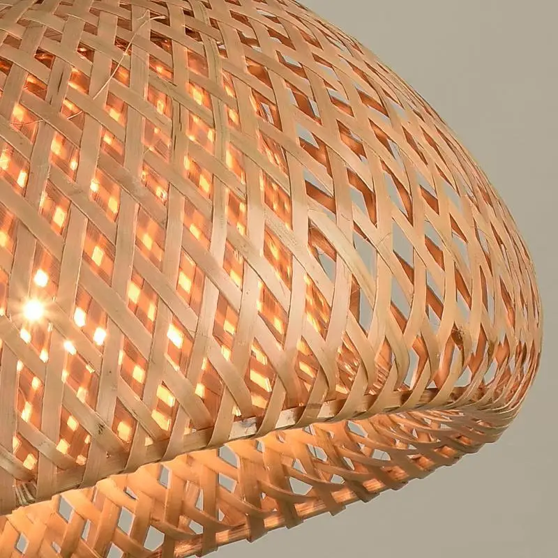 Bamboo Lantern Pendant Lamp Natural Rattan Wicker E27 LED Chandeliers Hand-Woven Lampshades Lighting Fixture Hanging Light