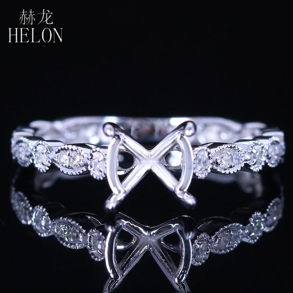 

HELON 8mm Round Cut Soild 14K White Gold Natural Diamonds Semi Mount Engagement Ring Women Party Vintage Fine Jewelry AU585