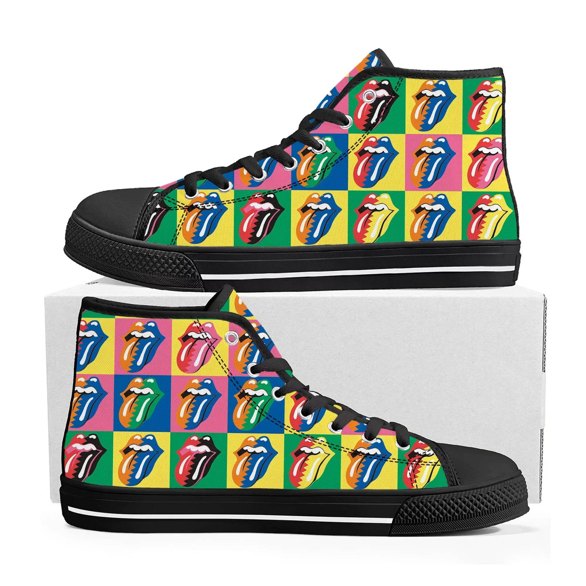 Rock Band The Roll Stone-Zapatillas altas de lona para hombre y mujer, zapatos informales de alta calidad, calzado personalizado para parejas