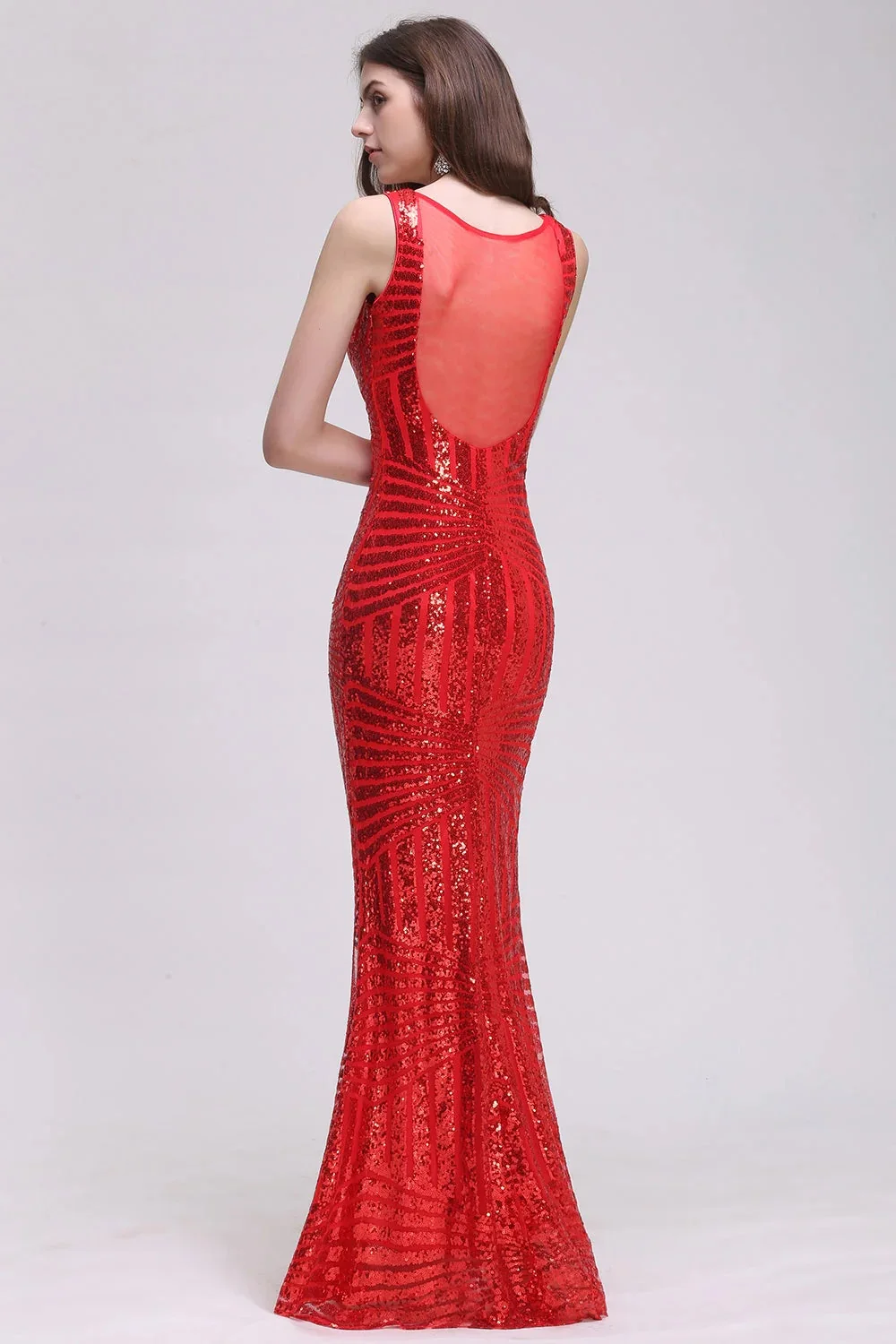 

Women's Long Sequin Mermaid Evening Dresses Charming Red Long Formal V-Neck Prom Party Gala Gowns Bridesmaids CPS371