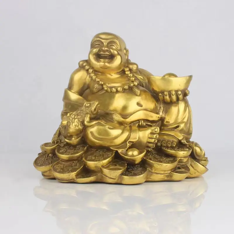 Figura di Buddha per auto Maitreya in rame puro ottone, buona fortuna e moneta d\'oro in metallo statua di Buddha decorazione per la casa ornamento