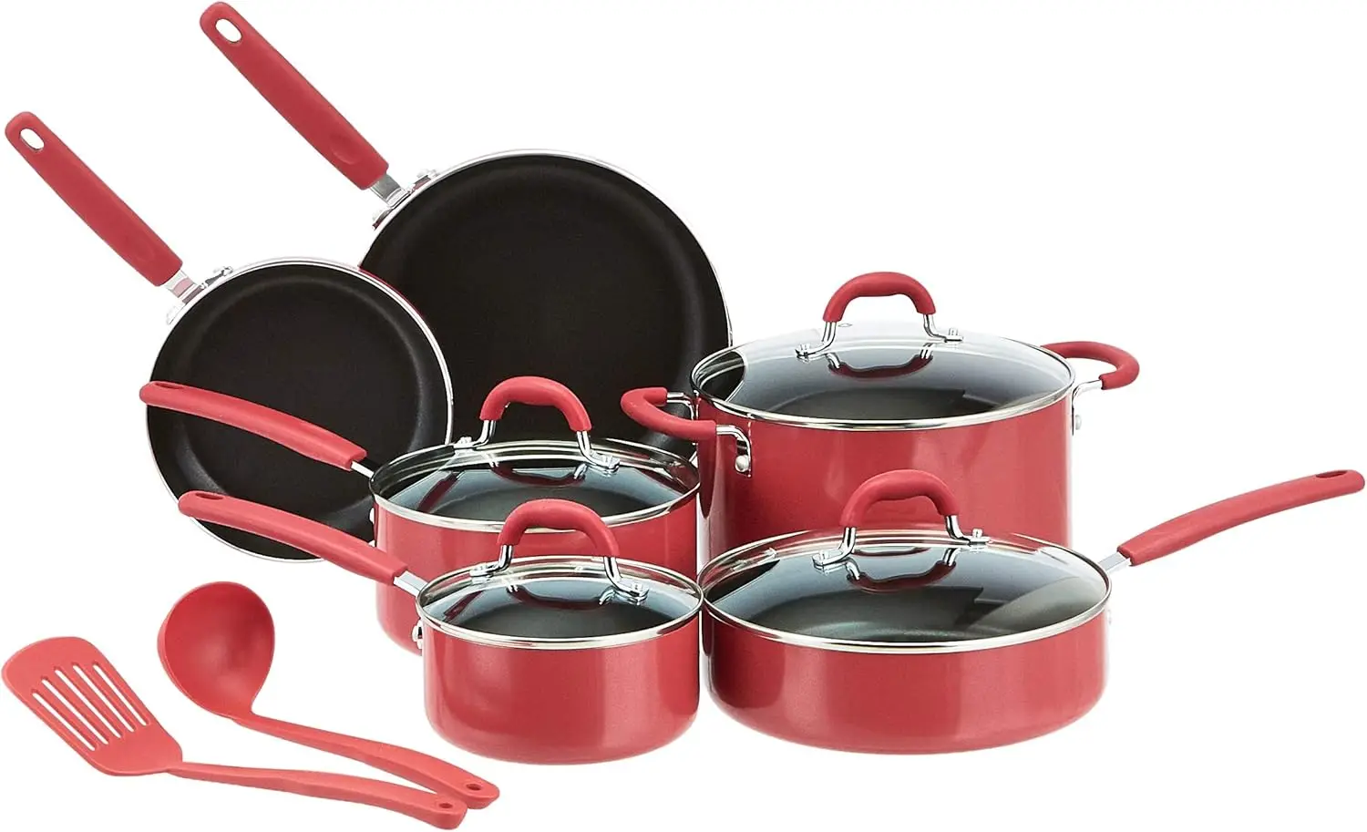 

Aluminum NS 12pc Red cookware set, 12 piece,Multi-layer nonstick interior coating is made without PFOA&BPA