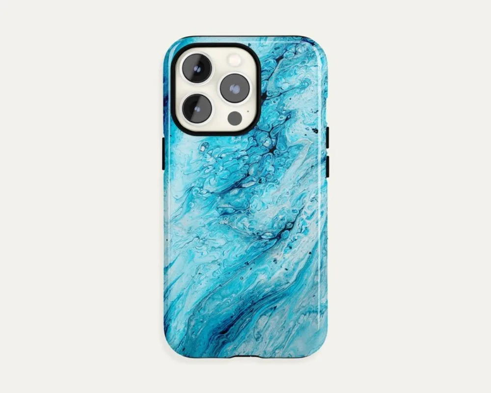 Blue Liquid Marble Phone Case For IPHONE 16 15PRO MAX 14 13 12 11 Acrylic TPU Two in one magnetic Phone Cases