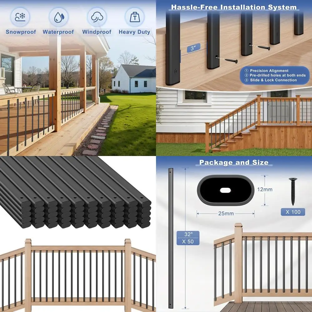 50 عبوة من 32 درابزينًا معدنيًا أسودًا للدرج، مغزل مجوف للسكك الحديدية، مناسب للاستخدام الداخلي والخارجي (1.5 مم T #1