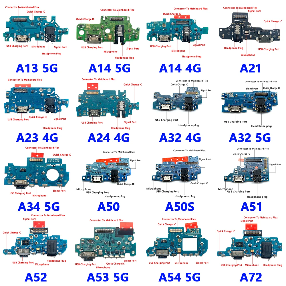 USB With Micro Charging Port Charger Dock Flex Cable With IC Board For Samsung A54 A53 A72 A52 A24 A34 A23 A21 A13 A14 A32 A50