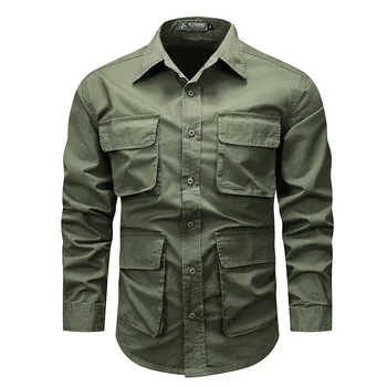 Mannen Lange Mouwen Multi Pockets Cargo Shirts Hoge Kwaliteit Man Outdoor Losse Tooling Shirts Nieuwe Lente Mannelijke Katoenen Shirts Maat 5xl