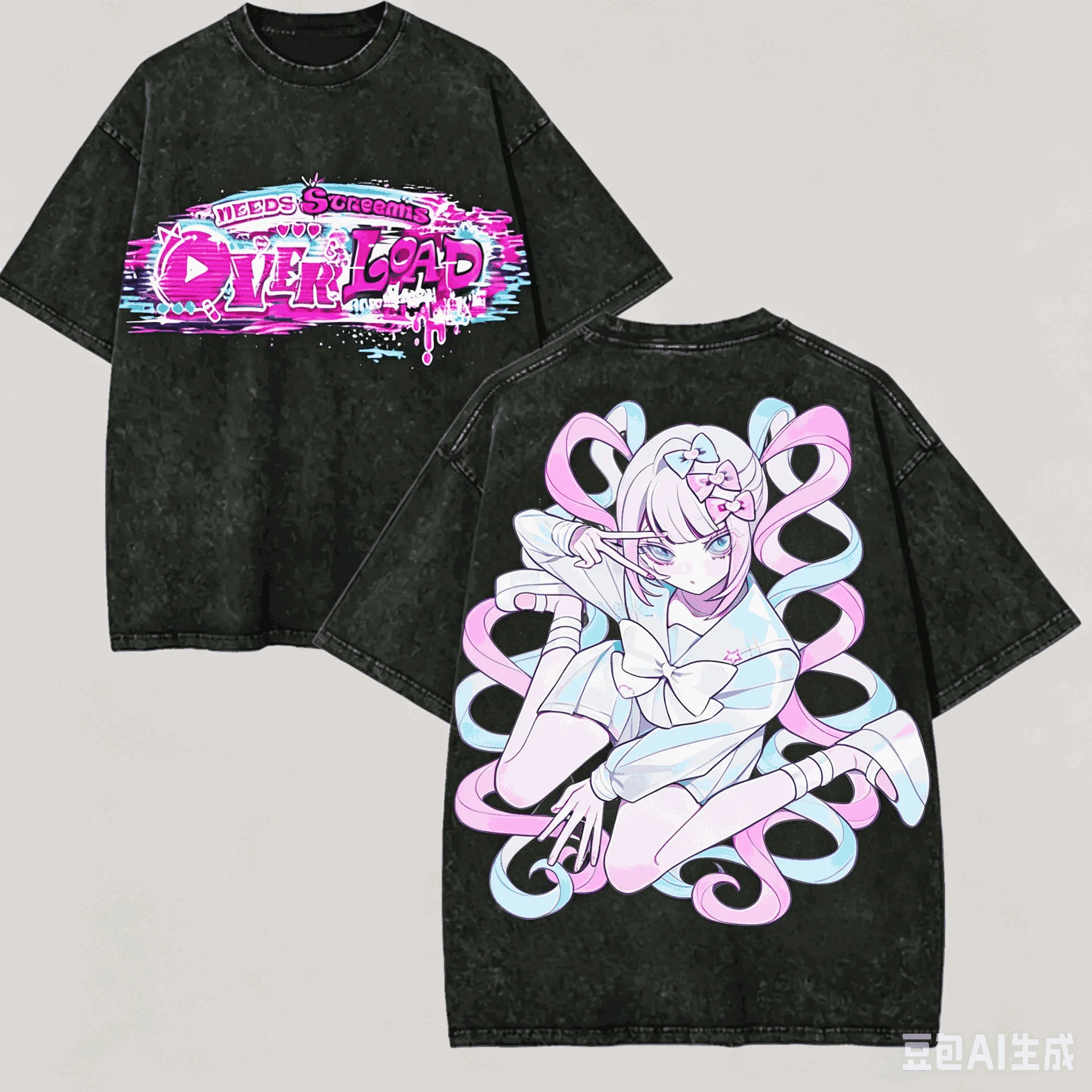 Needy Streamer Overload Washed T-shirt Anime Lover Harajuku New Model Oversized Vintage Loose Classic Unisex Streetwear Couples