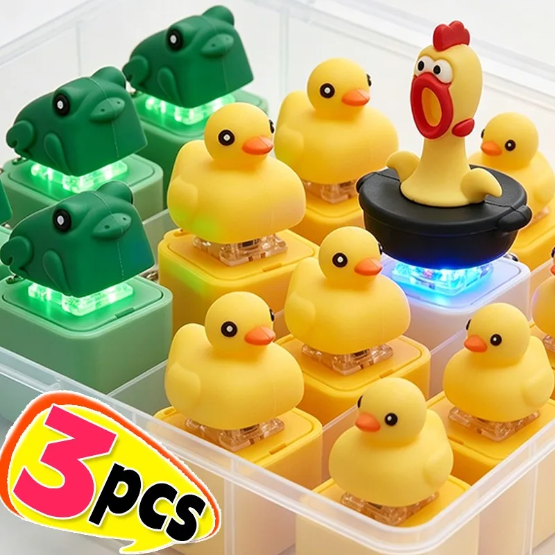 Funny Frog Duck Key Chains Rechargeable Keyboard Clicker Sound Keyring with LED Light for Stress Relief Fashion Jewelry Gifts