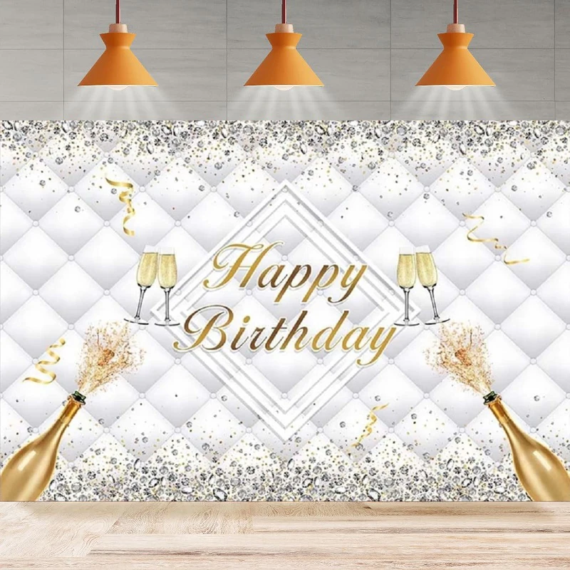 Glitter Diamond Headboard Photography Backdrop Champagne Background White Adult Happy Birthday Party Backdrop Wall Banner Decor