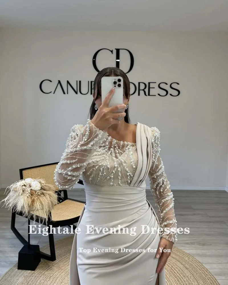 Eightale アラビアイブニングドレスカスタマイズされた V ネック長袖高級マーメイドウエディングウェディングパーティードレス Abendkleid コソボ Luxus