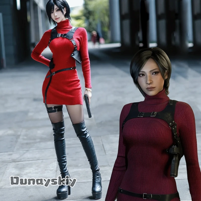 

asNNs*Game Ada·Wong Cosplay Female Costume Red Sweater Dress Halloween Carnival Theme Party Dress Up Disguise Woman Uniforms