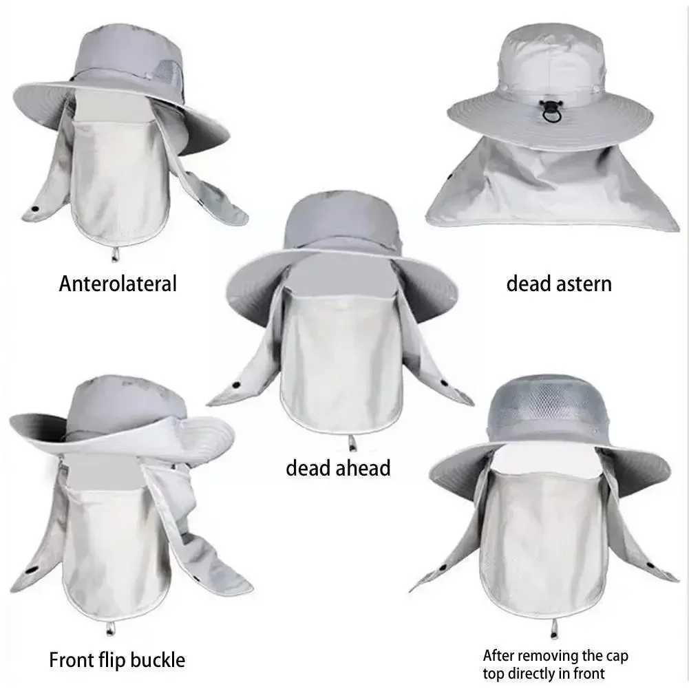 Proteção UV Outdoor Sun Hats para Homens e Mulheres, Máscara Facial, Viagem, Camping, Aba Larga, Respirável, Removível Chapéu de Pescador