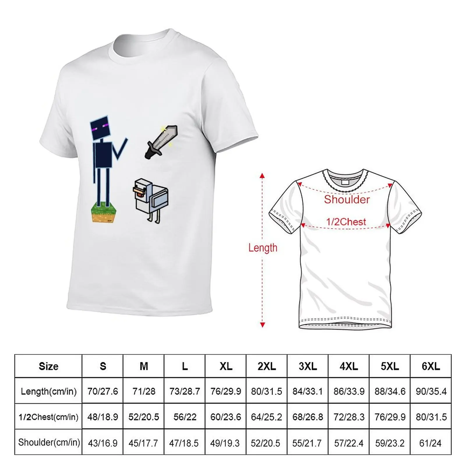 Enderman, Sword, Chicken Design Sheet T-Shirt korean fashion topping mens t shirt graphic