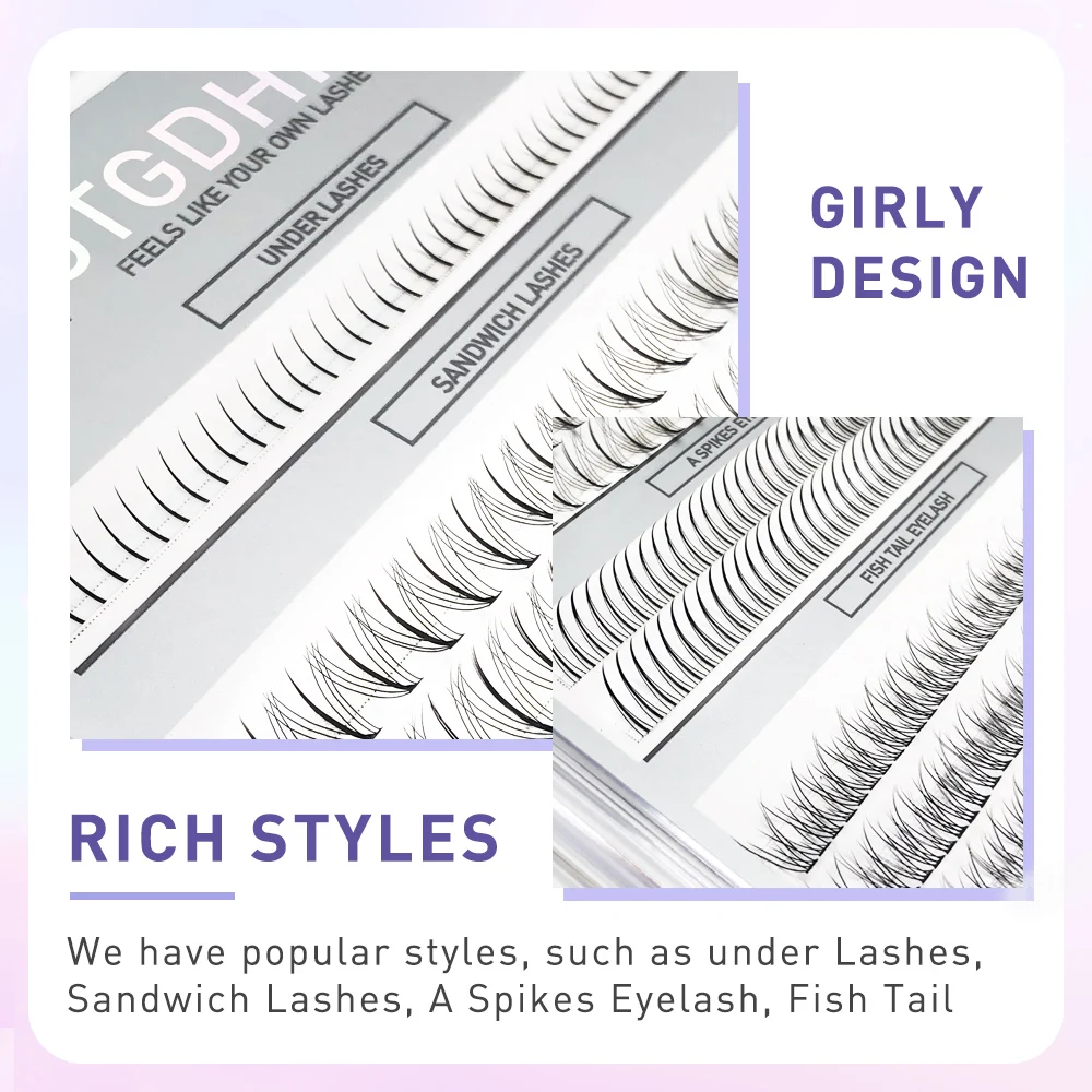 9 Rows DIY A M Shape Spikes Cluster Eyelash Fish Tail Heat Bonded Lashes Extension Premade Fan Korean Russian Self Grafting Set