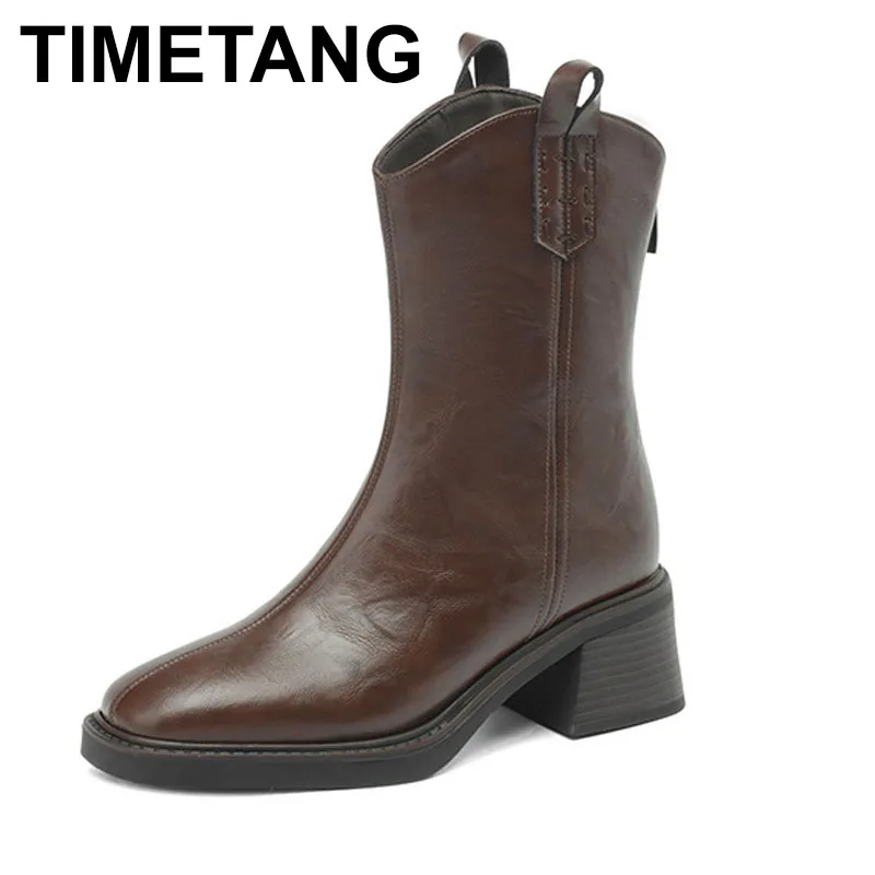 

Осенние ботинки 2025 года. Женские кожаные туфли из спилка для женщин. Туфли на массивном каблуке с круглым носком. Короткие ботинки на молнии в стиле ретро. Черные ботильоны.