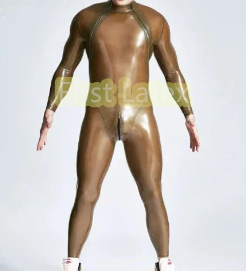 

Handmade Latex Men's catsuit Male Double-Diagonal Zip and Crotch Zipper Catsuit without socks 0.4mm customized