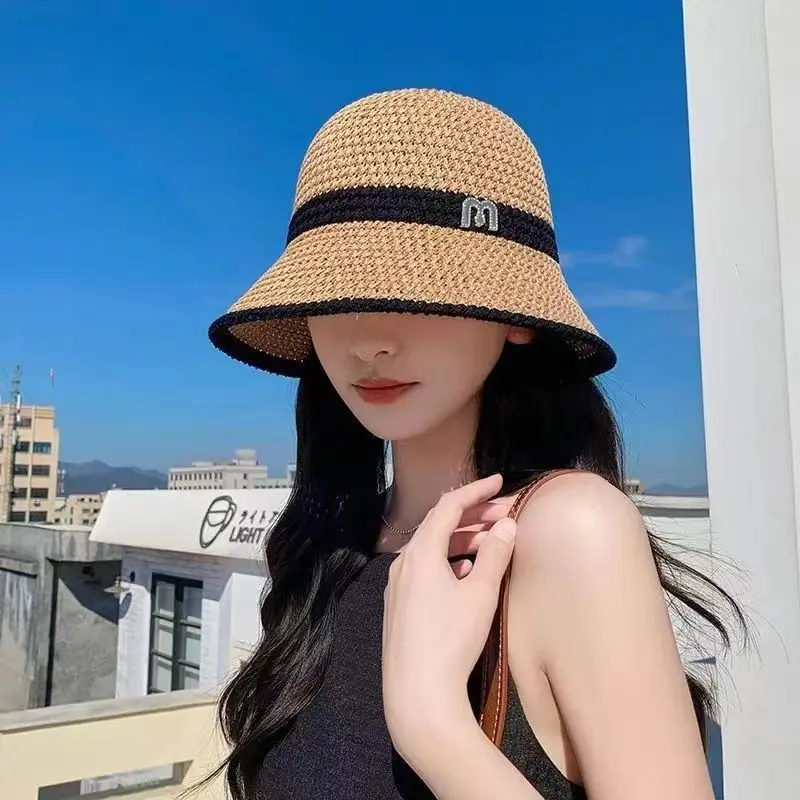 Quick-Drying Hat Summer Knitted Hollowed out Breathable Fisherman Hat Female Letter All Casual Sunshade Sunblock Hat Thin Bucket