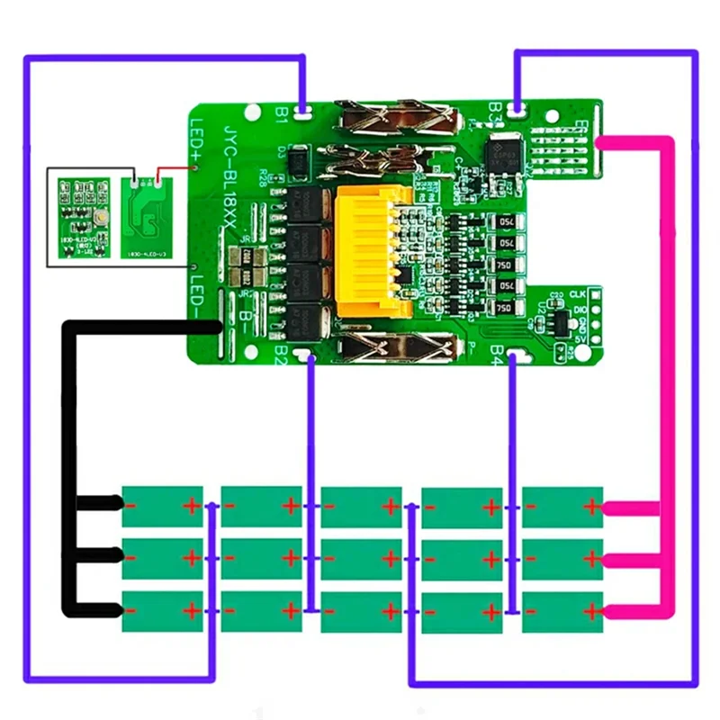 BL1890B BMS PCB For Lithium Battery Case Balance Charging Protection Board Shell For 18V BL1860 9.0Ah LED Indicator