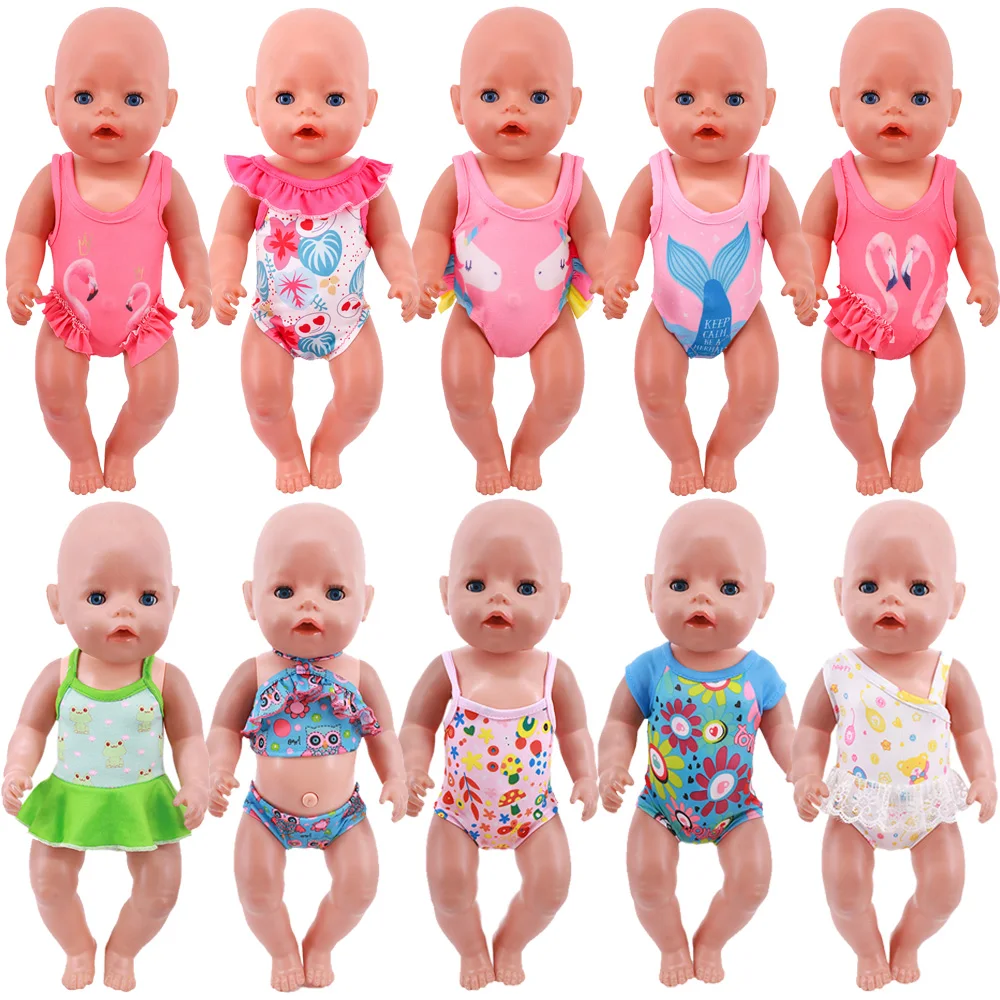 Flamingo Print Sling Swimsuit for 18 Inch American Girl Doll and 43cm Reborn Newborn Doll Clothes Accessories Our Generation