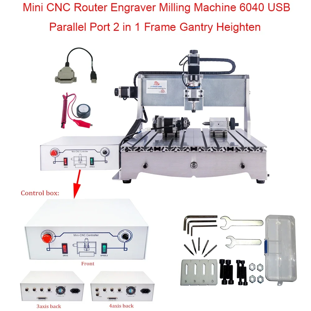 

LY 6040 3 Axis 4 Axis 500W Spindle Motor Woodworking Metal Engraving Milling Machine Mini Router Machine 600*400mm 220V 110V