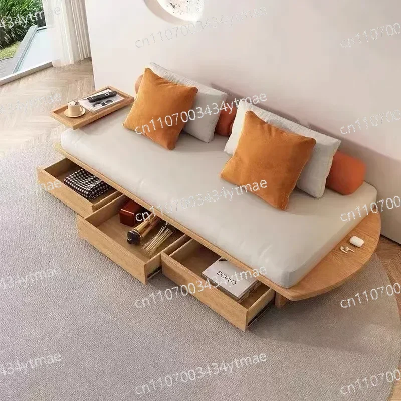 Living Room Small Apartment Drawer Storage Double Three-Seat Solid Wood Sofa Bed