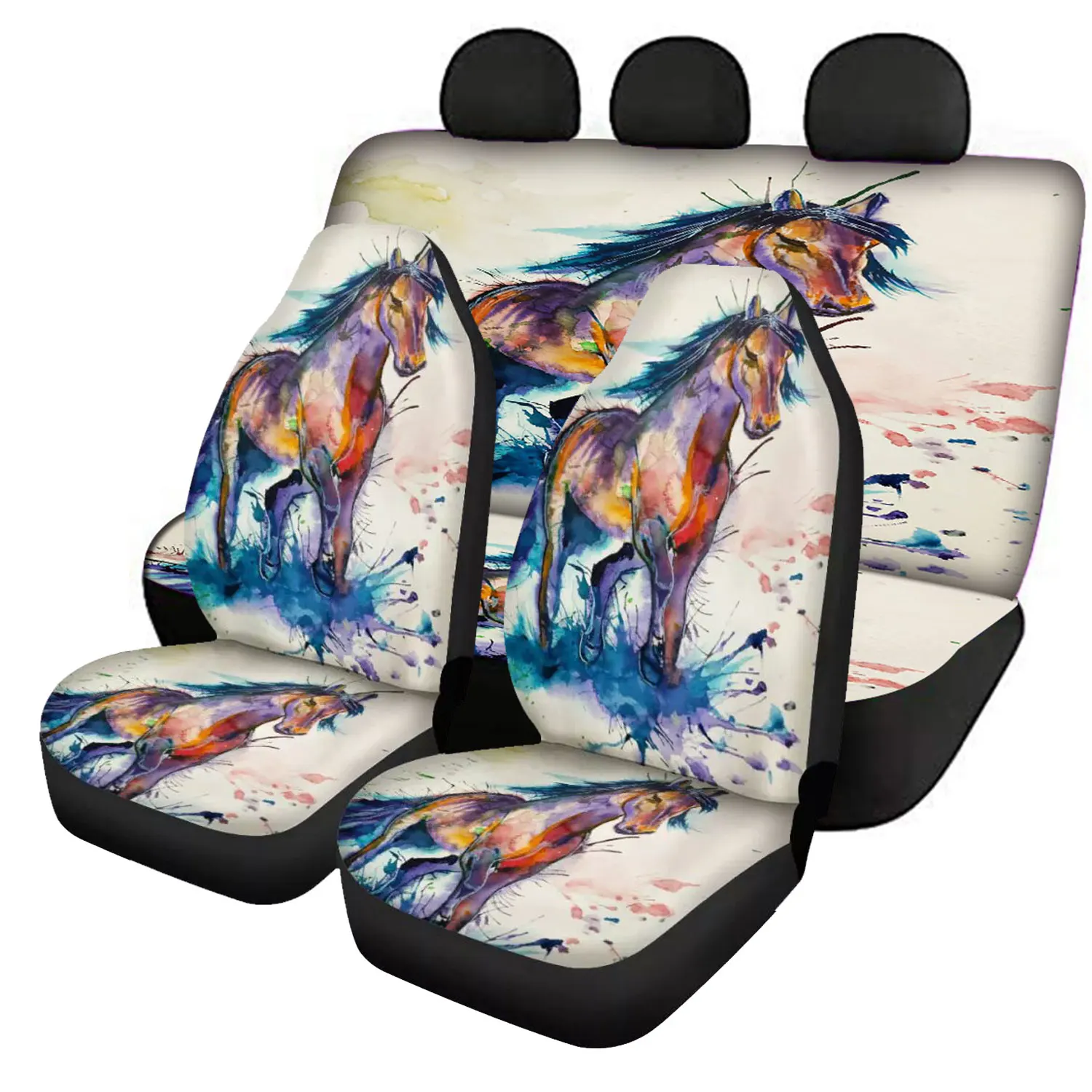 Vehicle Clean Protector Galloping Horse Pattern Auto Seat Cover Set High Quality Full Set Comfortable Car Accessories Fashion