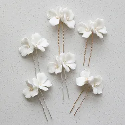 SLBRIDAL Handmade Freshwater Pearls Ceram Flower Bridal Hair Pin Set Wedding Hair Sticker Hair Accessories Women Hair Jewelry