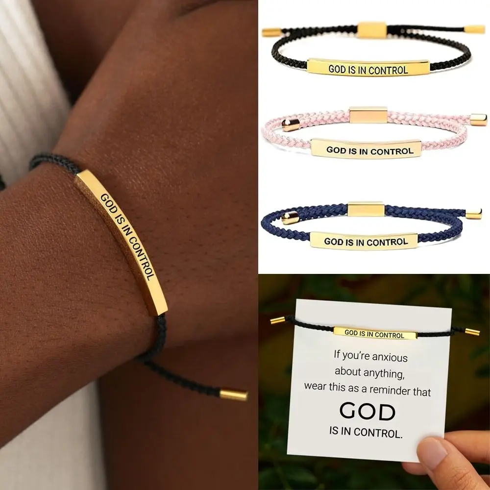 GOD IS IN CONTROL Tube Bracelet Adjustable Stretchable Couple Bracelet Rose Gold Gold Braided Bracelet