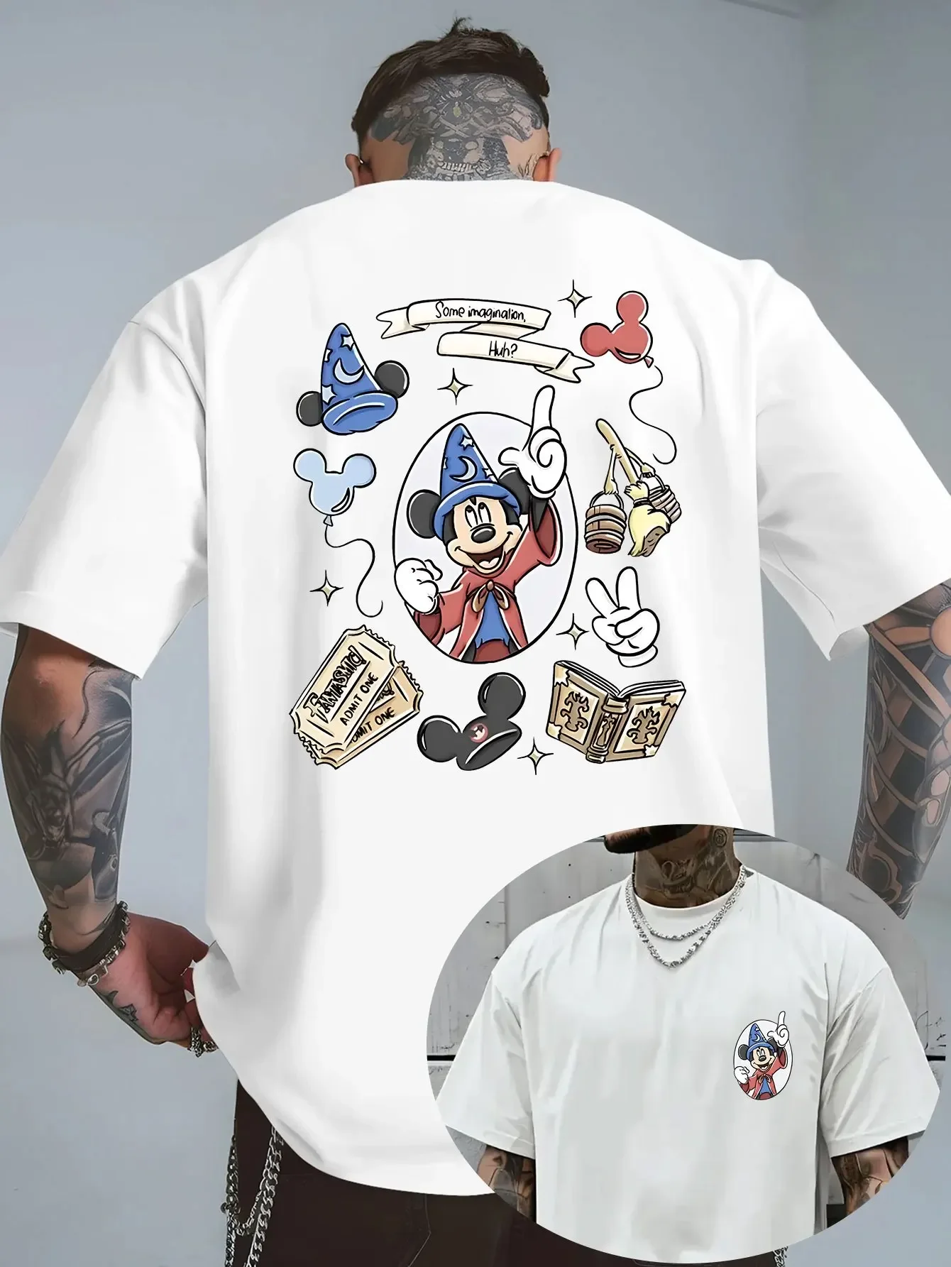 

Summer Men's Disney Stitch Pattern T-Shirt Daily Leisure and Theme Activities Wear Unisex Cotton Short Sleeve Oversized