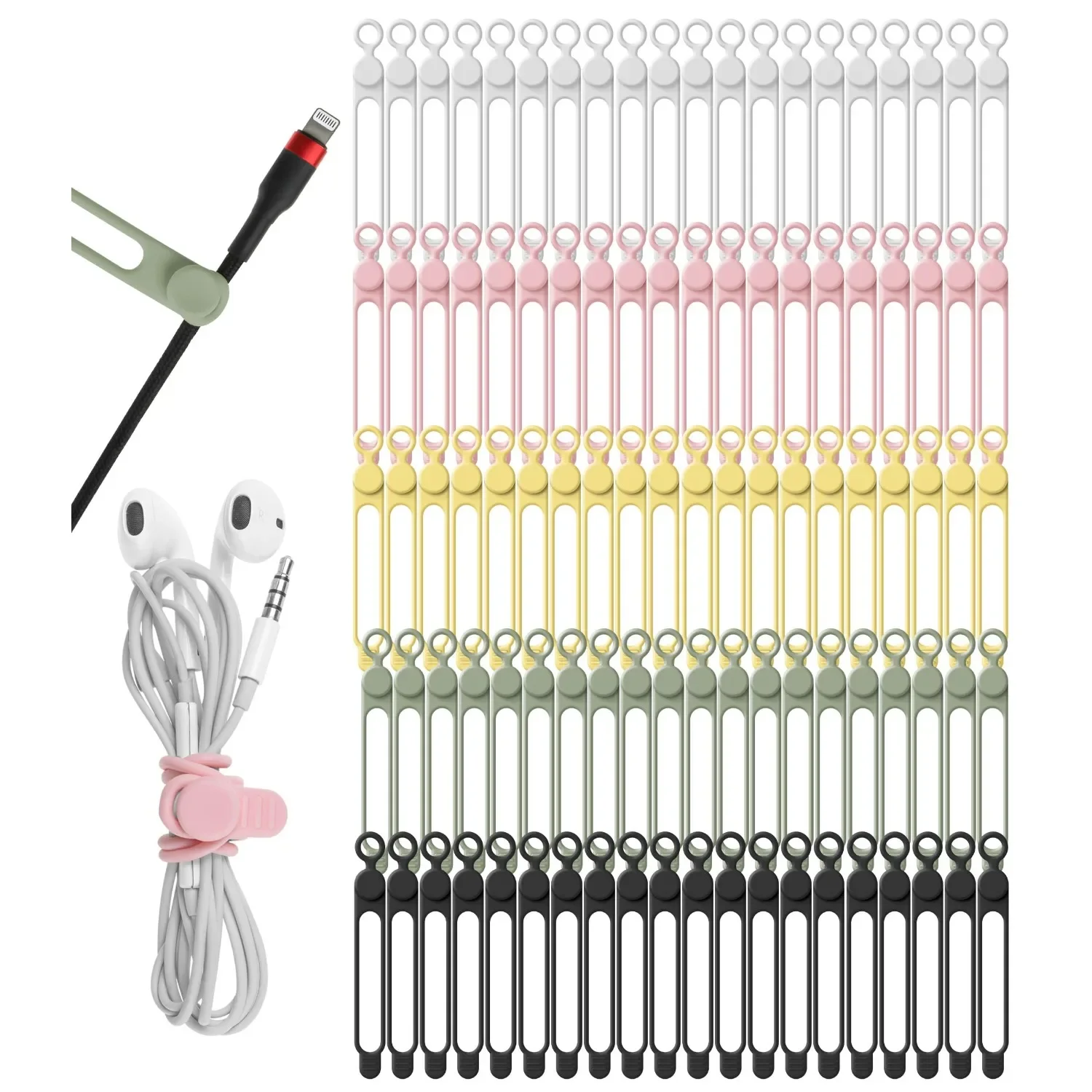 100Pcs Silicone Cable Ties Cord Organizer for Bundling Earphone Phone Charger Computer Cords Reusable Cable Ties Wire Organizer