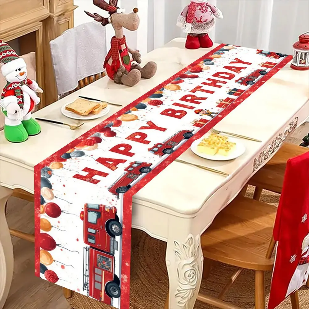 1pc Fire Truck Theme Table Runner for Birthday Parties & Themed Events – Add a Lively and Festive Vibe to Your Scene