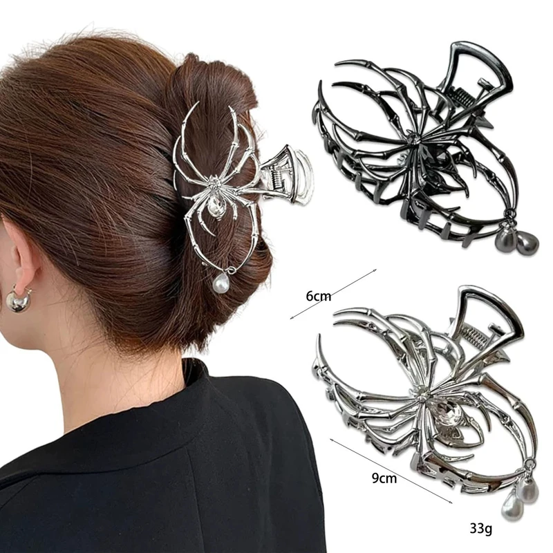 

Metal Spider Pearl Pendant Hair Claws for Women Exquisite Punk Zircon Shark Clip Vintage Gothic Versatile Hair Accessories Gift