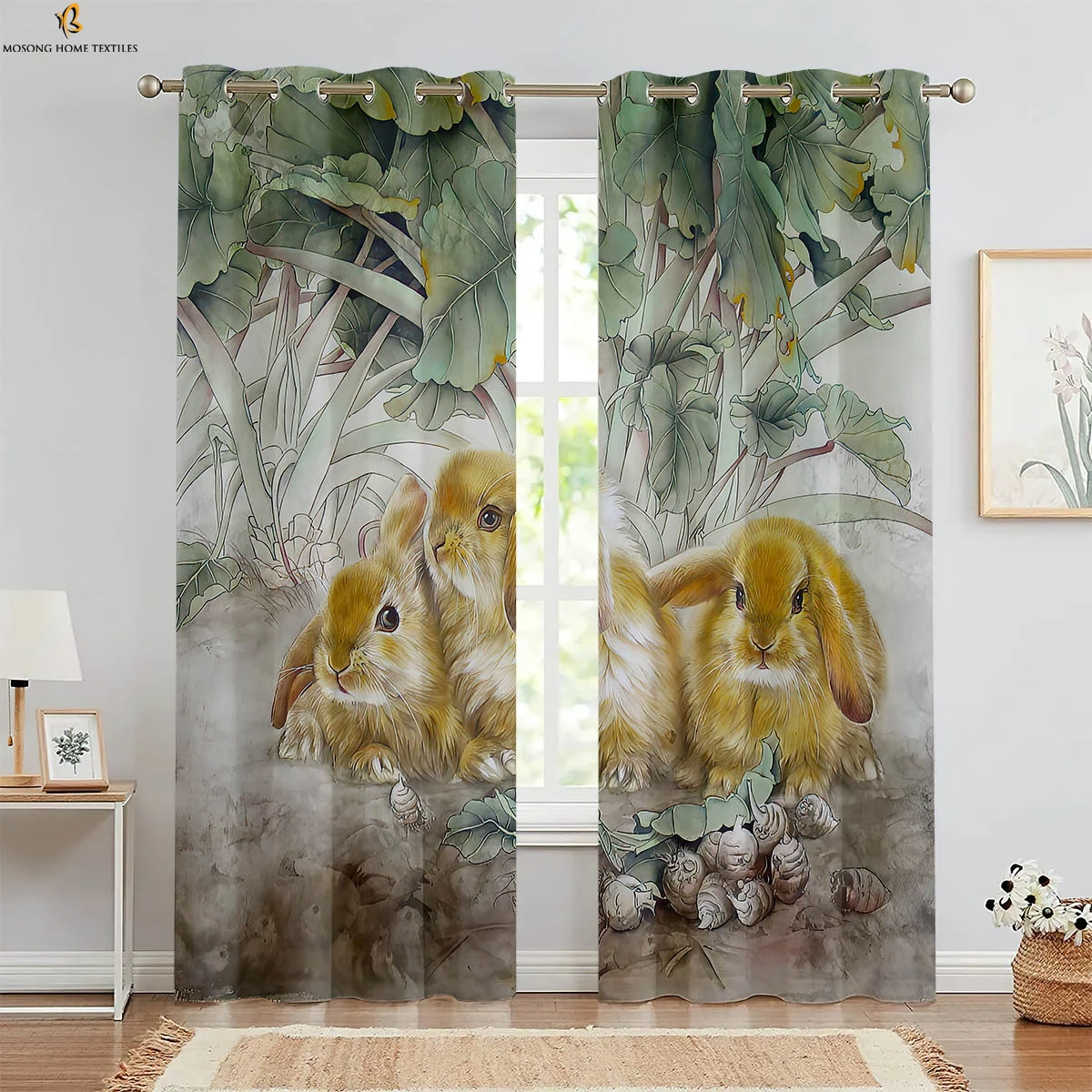 

Easter Bunny Cartoon Print Curtains 100% Polyester Bedroom Living Room Kitchen Kids Room Holiday Decoration Curtains 2 Pieces