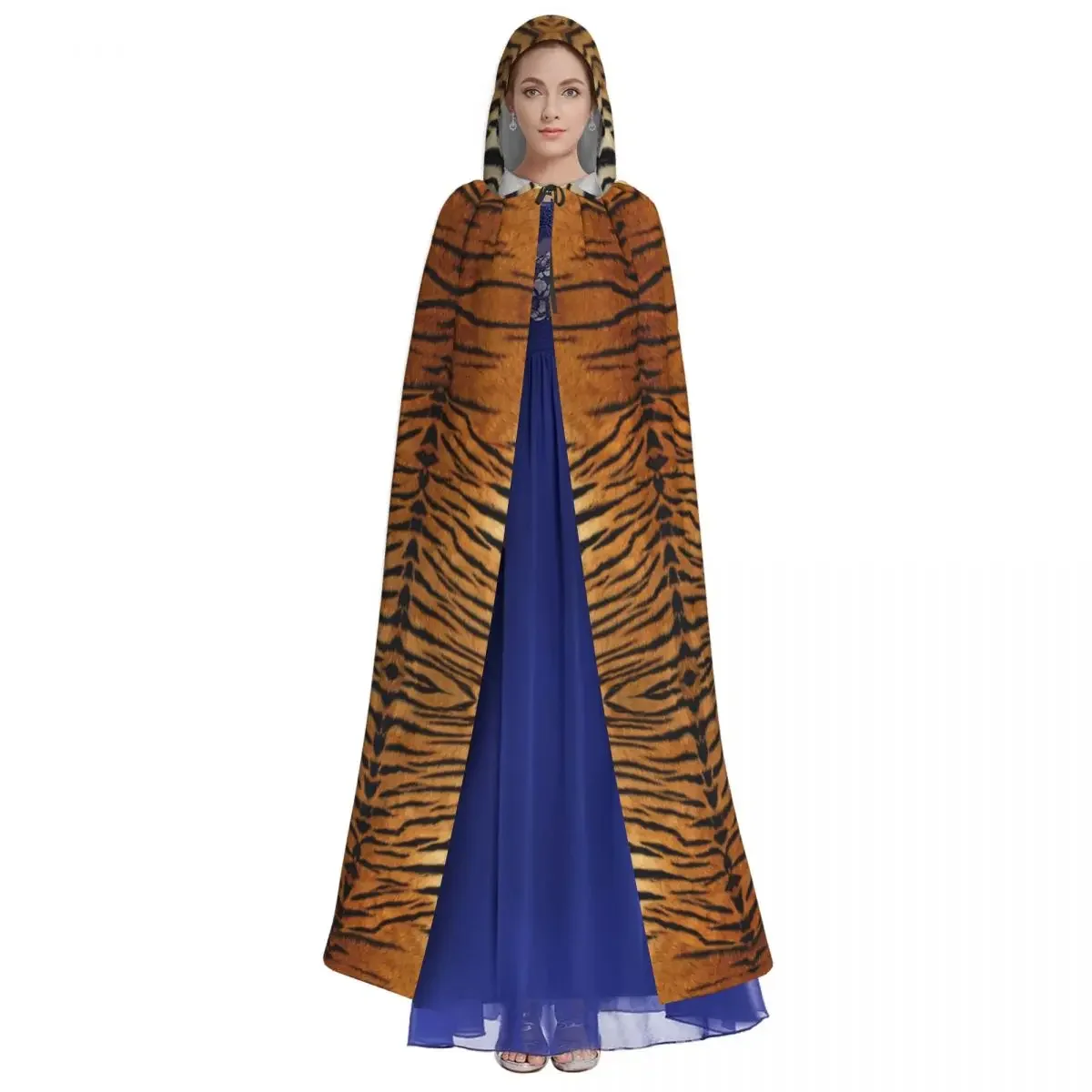 Hooded Cloak Unisex Cloak with Hood Tiger Fur Sketch Color Picture Cloak Vampire Witch Cape Cosplay Costume