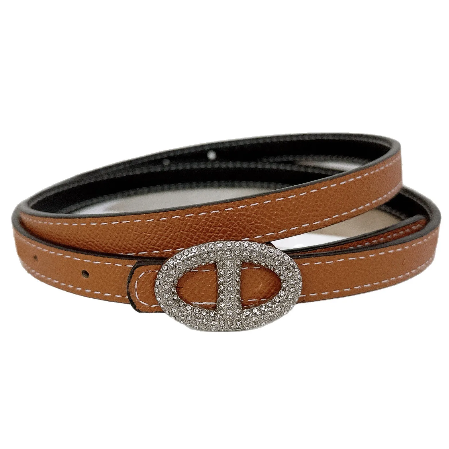 حزام نسائي أنيق مع زر حرف معدني مزخرف