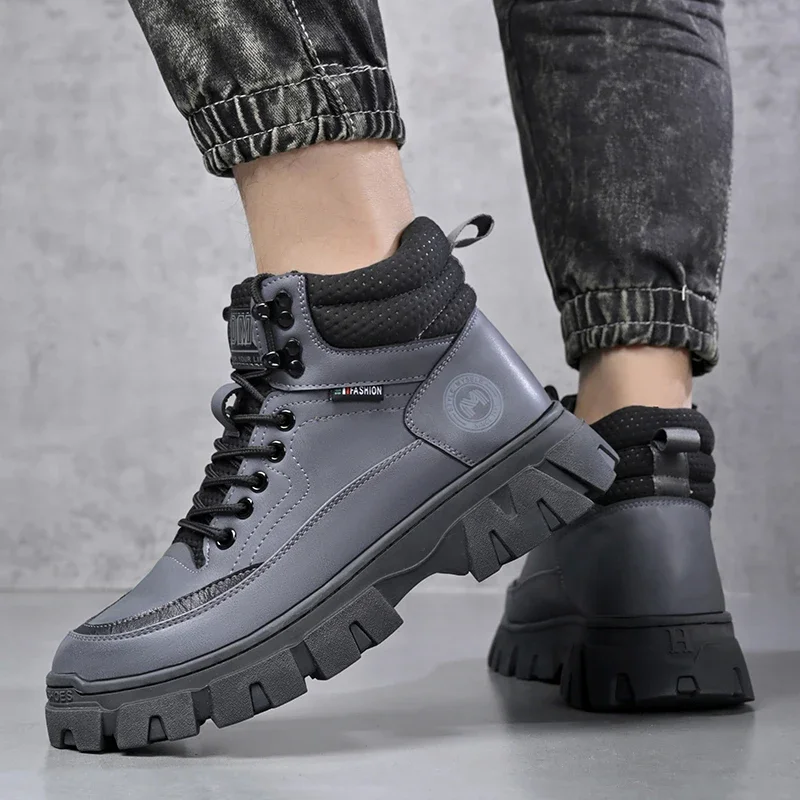 Botas Rock para hombre, zapatos para hombre, botines para hombre, zapatos de seguridad para el trabajo de cuero, botas marrones, zapatillas informales, vestido, botín, zapato para hombre, nieve alta