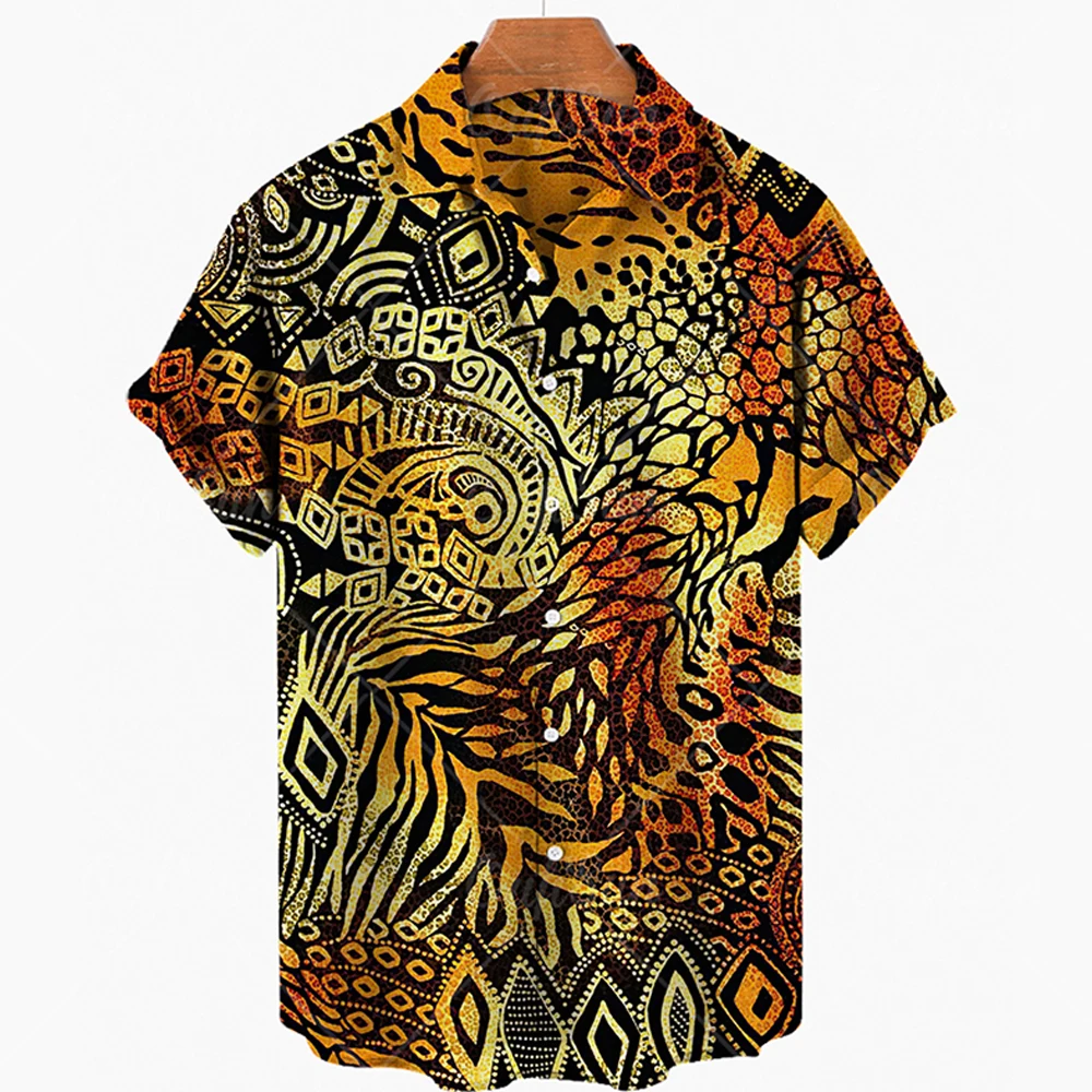 

Men's Shirts For Man Clothing Hawaiian Short Sleeve Leopard Fashion 3D Print Thin Lapel Floral Casual Oversized Imported Camisa