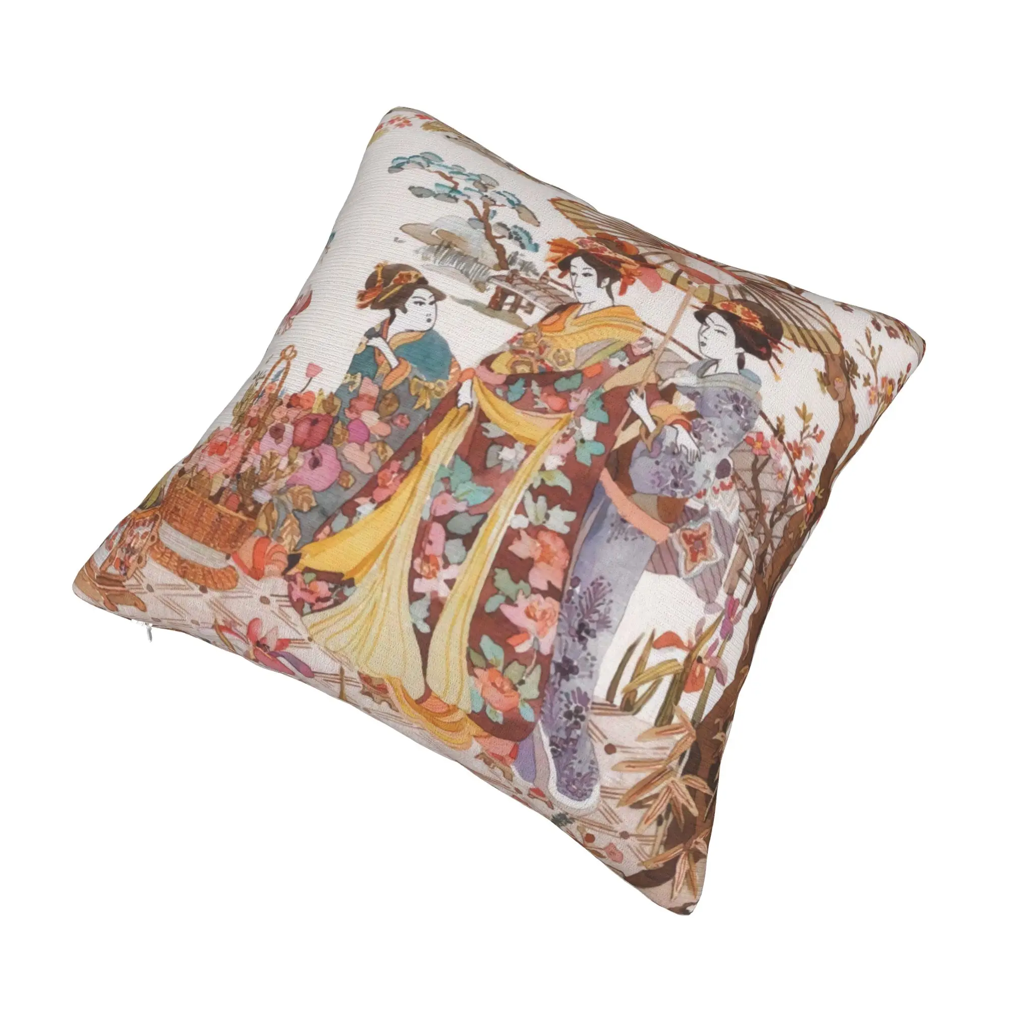 Vintage Japanese Geishas Traditional Art Pillow Home Decor Fashion  Cushion Decoration Salon Square Pillowcase