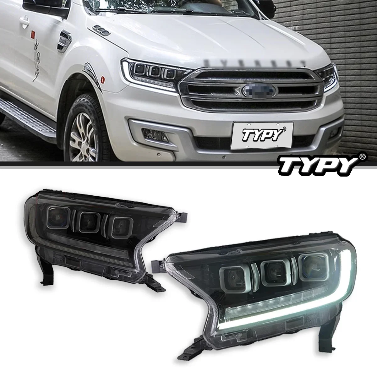 

Автомобильные фары для Ford Everest 15-22 с тройными линзами, светодиодные фары для проектора, дневные ходовые огни, автомобильные аксессуары