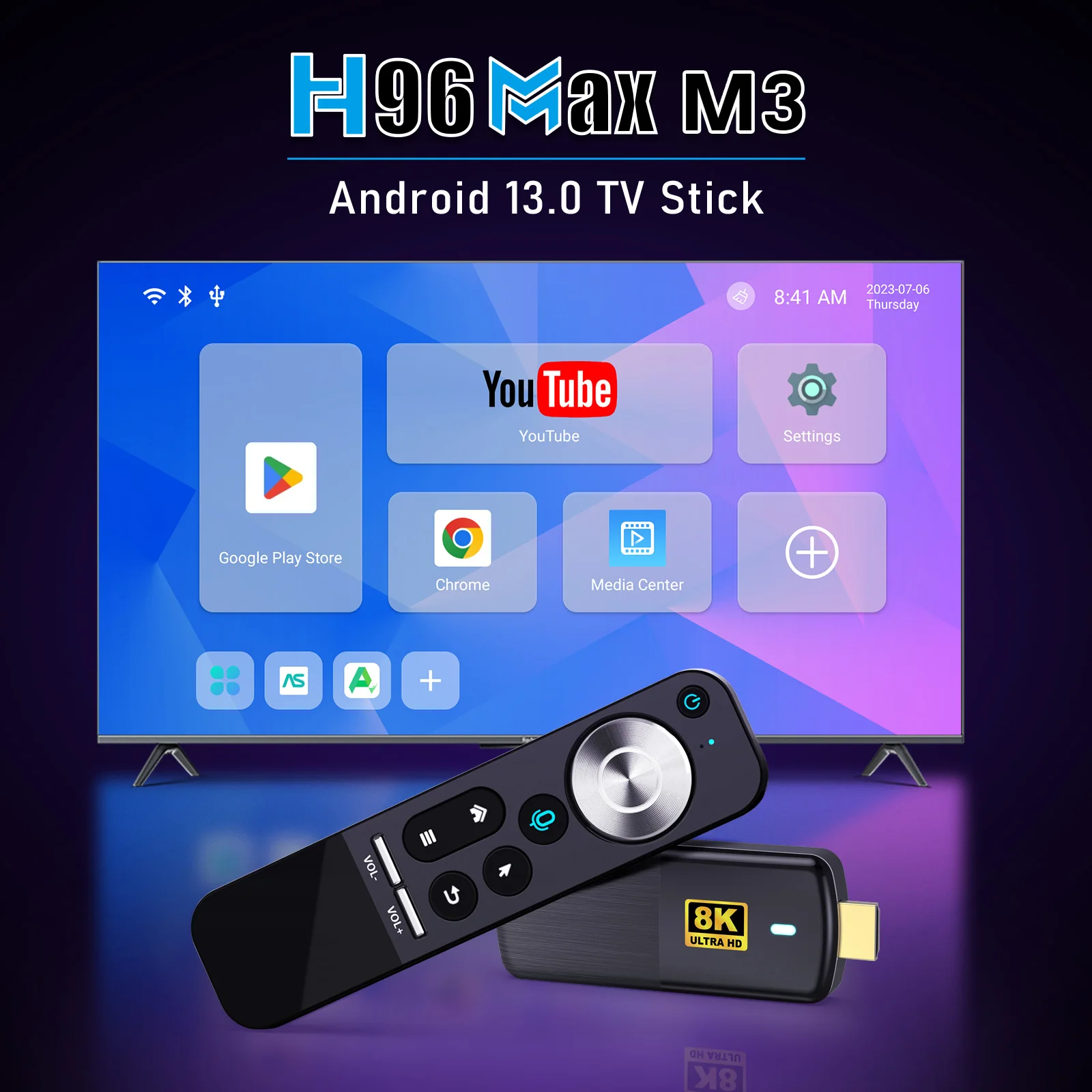 H96 MAX 8K Android 13 Tv Stick RK3528 Quad Core 2G 16G Mini PC 2.4G 5G Wifi6 BT5.0 8K HD Miracast TV dongle W/ Voice Assistant