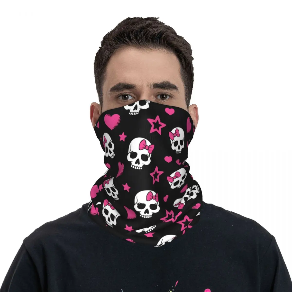 Roze Schedel Sterren Bandana Hals Witte Sjaal Multi-Use Hoofddeksels Vissen Unisex Volwassen Winter