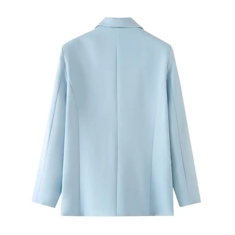 

Summer 2024 Women's Loose Faionable Metal Bule Suit Jaet Ele Personali Long Sve Commute Sle Color