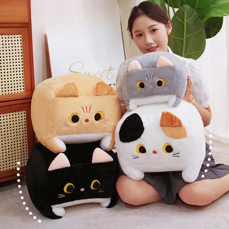 New Lovely Square Cat Pillow Plush Toy Cushion Soft Short Doll Fluffy Home Decor Gift Popular Office Nap Pillow Relaxing Present